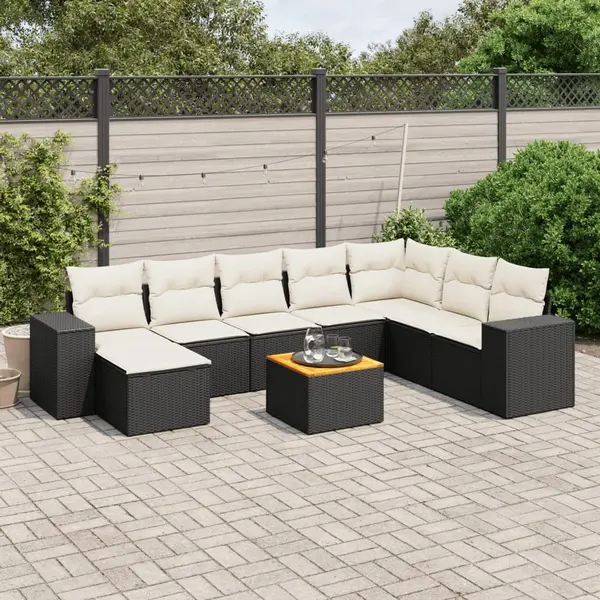 Gossi set mobilier de gradina cu perne, 9 piese, negru, poliratan