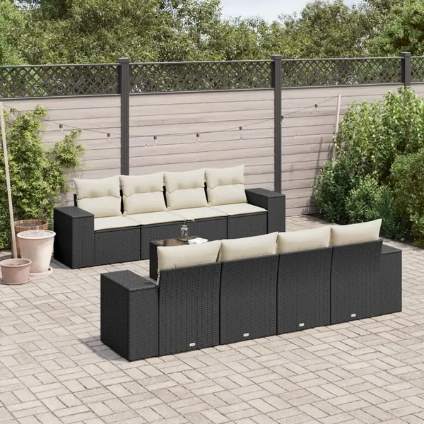 Gossi set mobilier de gradina cu perne, 9 piese, negru, poliratan