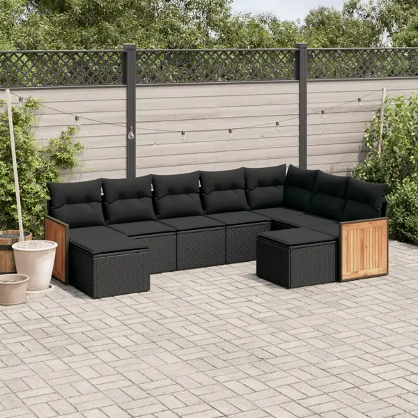 Gossi set mobilier de gradina cu perne, 9 piese, negru, poliratan