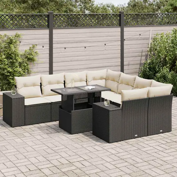 Gossi set mobilier de gradina cu perne, 9 piese, negru, poliratan