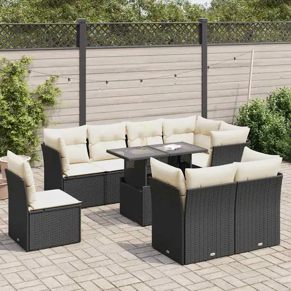 Gossi set mobilier de gradina cu perne, 9 piese, negru, poliratan
