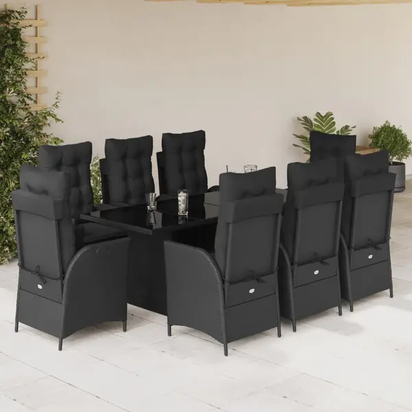 Gossi set mobilier de gradina cu perne, 9 piese, negru, poliratan