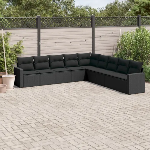 Gossi set mobilier de gradina cu perne, 9 piese, negru, poliratan