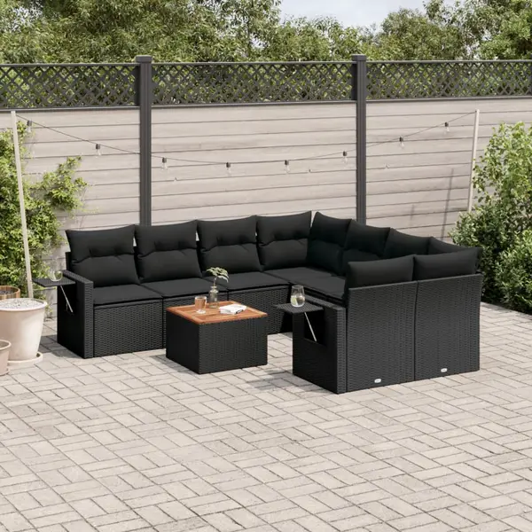 Gossi set mobilier de gradina cu perne, 9 piese, negru, poliratan