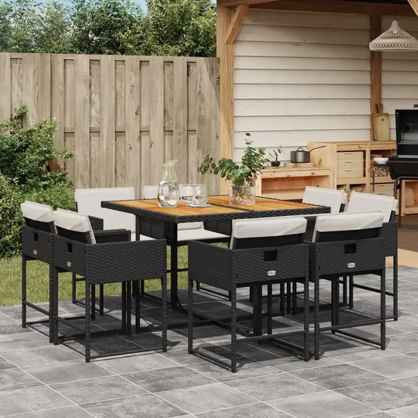 Gossi set mobilier de gradina cu perne, 9 piese, negru, poliratan