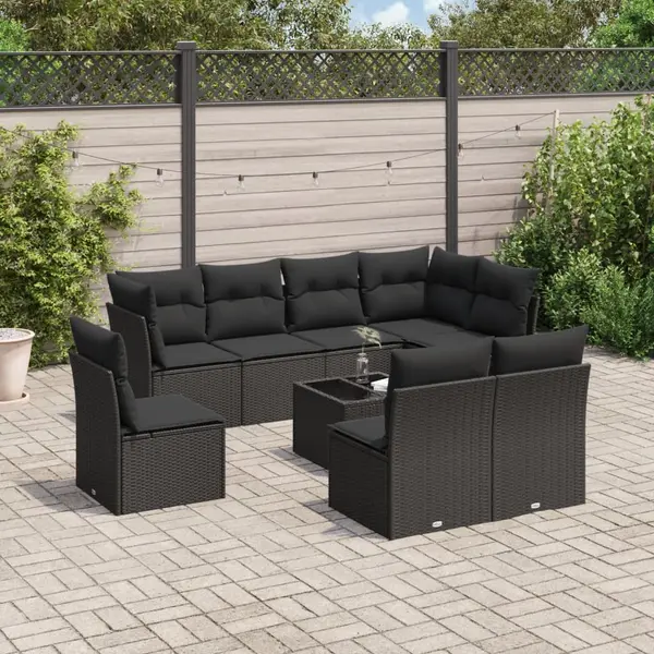 Gossi set mobilier de gradina cu perne, 9 piese, negru, poliratan