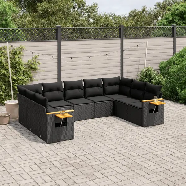 Gossi set mobilier de gradina cu perne, 9 piese, negru, poliratan