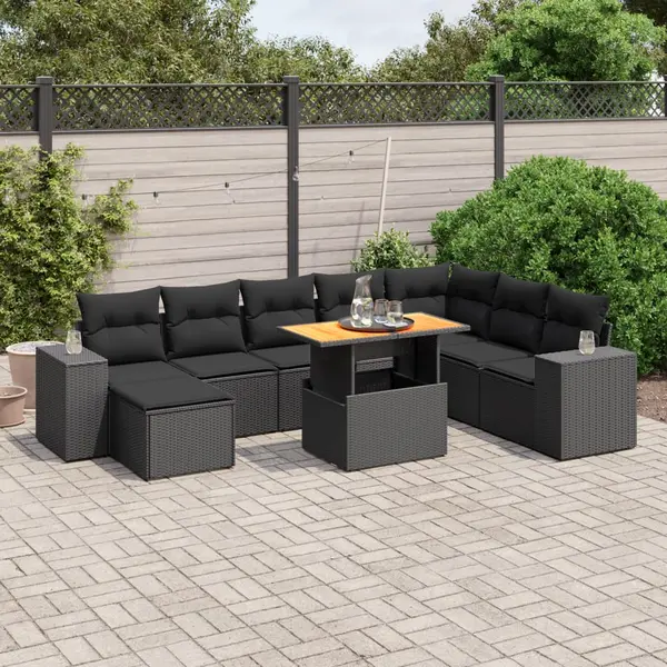 Gossi set mobilier de gradina cu perne, 9 piese, negru, poliratan