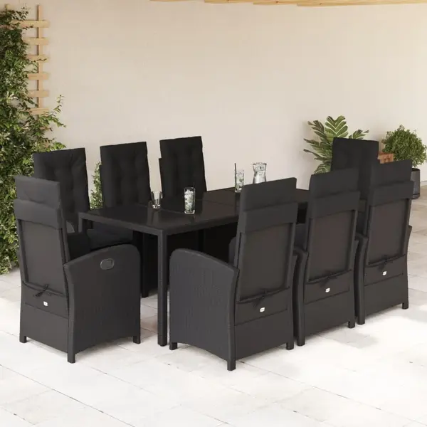 Gossi set mobilier de gradina cu perne, 9 piese, negru, poliratan
