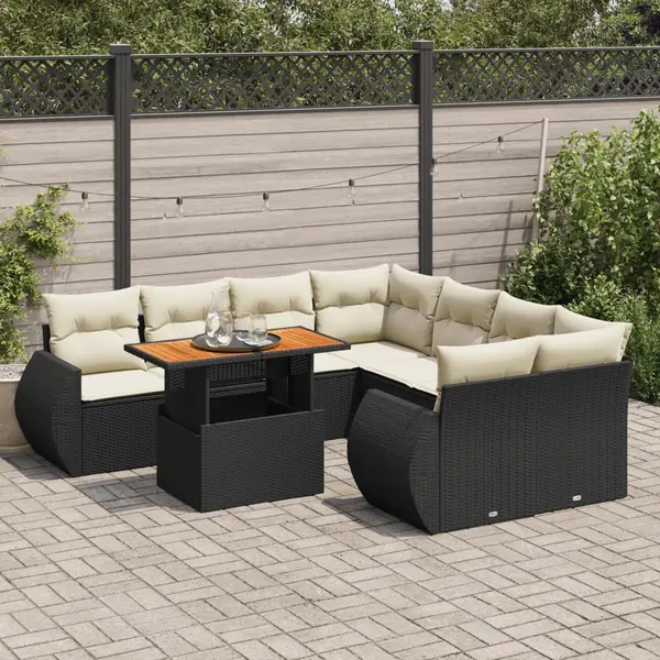 Gossi set mobilier de gradina cu perne, 9 piese, negru, poliratan