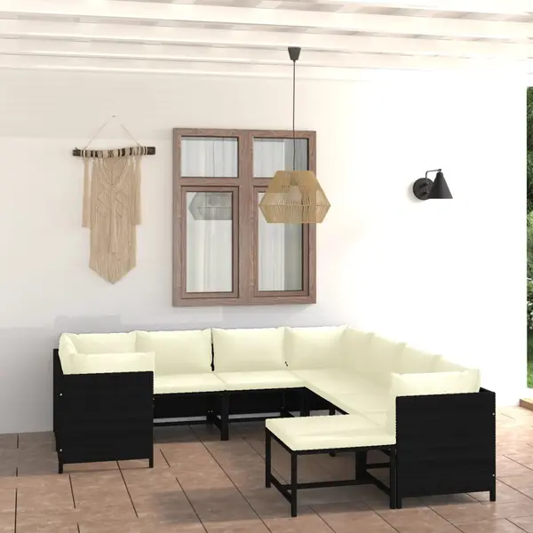 Gossi set mobilier de gradina cu perne, 9 piese, negru, poliratan