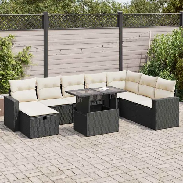 Gossi set mobilier de gradina cu perne, 9 piese, negru, poliratan