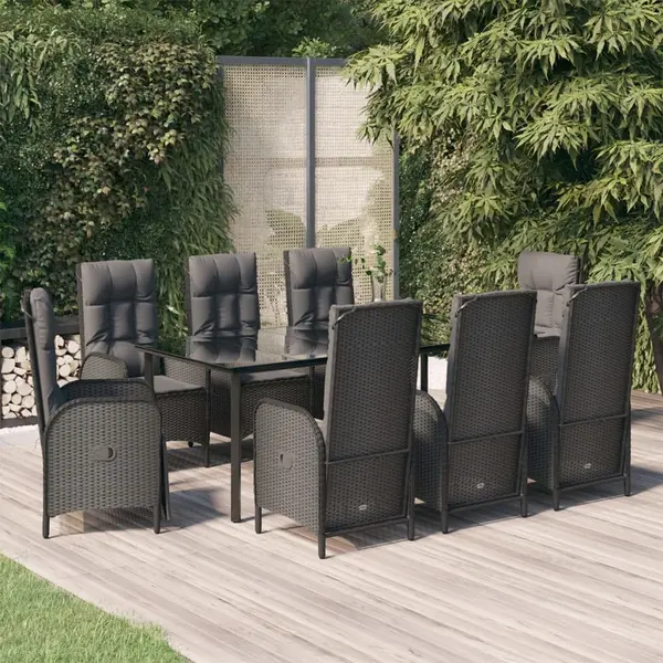Gossi set mobilier de gradina cu perne, 9 piese, negru, poliratan