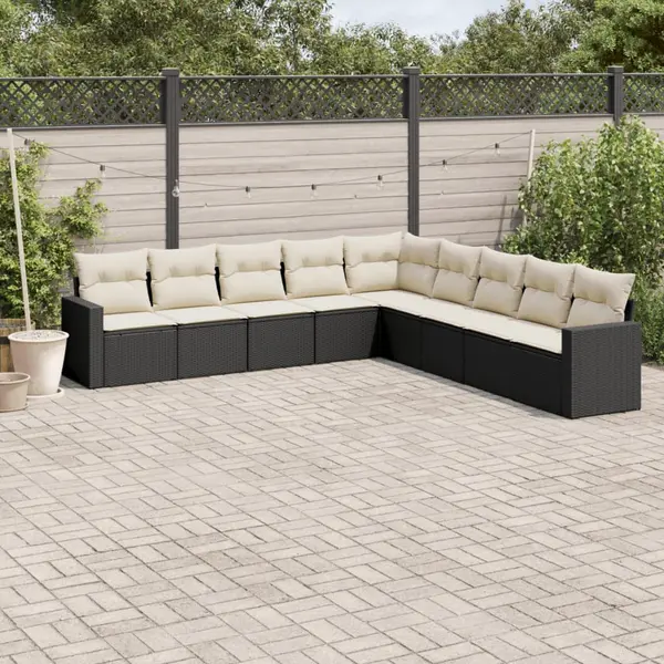 Gossi set mobilier de gradina cu perne, 9 piese, negru, poliratan