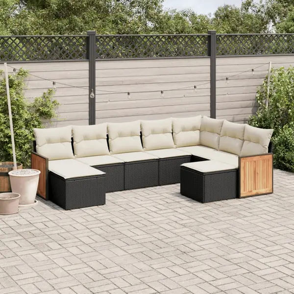 Gossi set mobilier de gradina cu perne, 9 piese, negru, poliratan