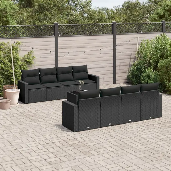 Gossi set mobilier de gradina cu perne, 9 piese, negru, poliratan