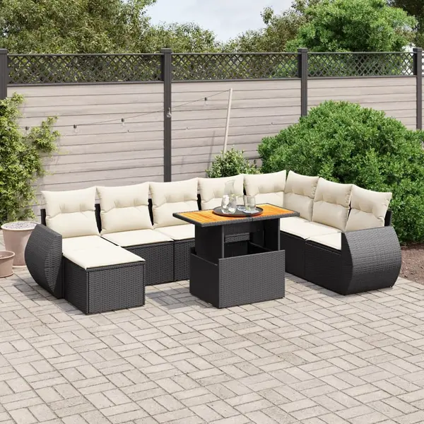 Gossi set mobilier de gradina cu perne, 9 piese, negru, poliratan
