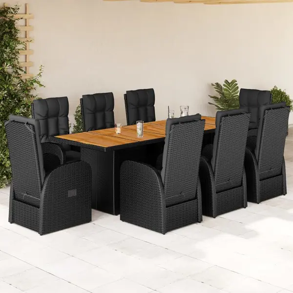 Gossi set mobilier de gradina cu perne, 9 piese, negru, poliratan