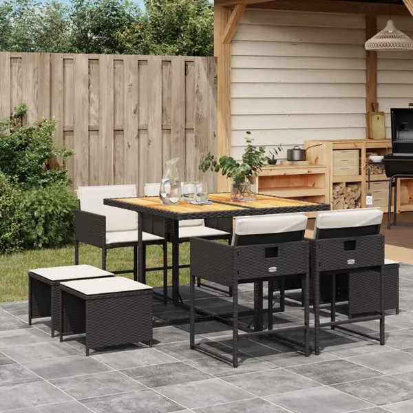 Gossi set mobilier de gradina cu perne, 9 piese, negru, poliratan