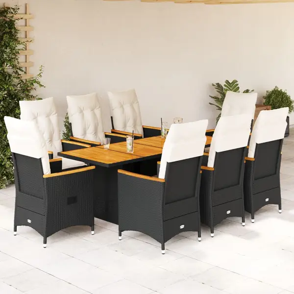 Gossi set mobilier de gradina cu perne, 9 piese, negru, poliratan