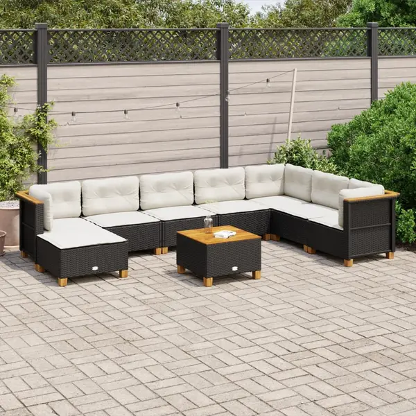 Gossi set mobilier de gradina cu perne, 9 piese, negru, poliratan
