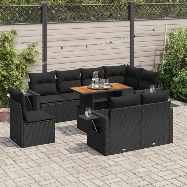 Gossi set mobilier de gradina cu perne, 9 piese, negru, poliratan