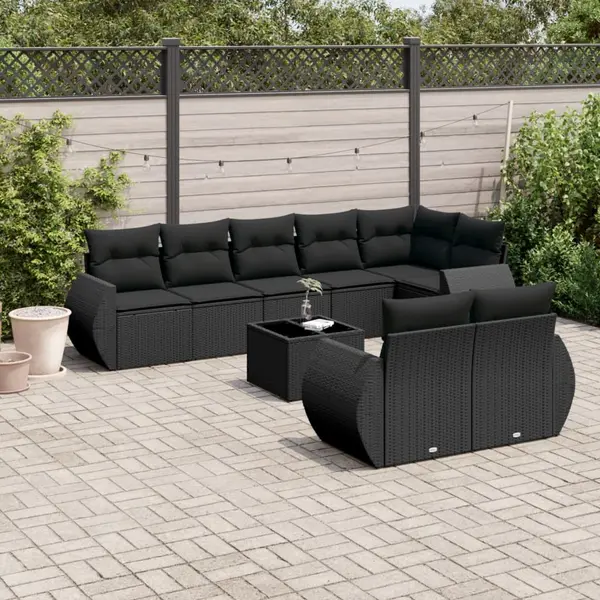 Gossi set mobilier de gradina cu perne, 9 piese, negru, poliratan