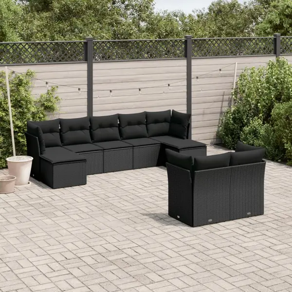 Gossi set mobilier de gradina cu perne, 9 piese, negru, poliratan