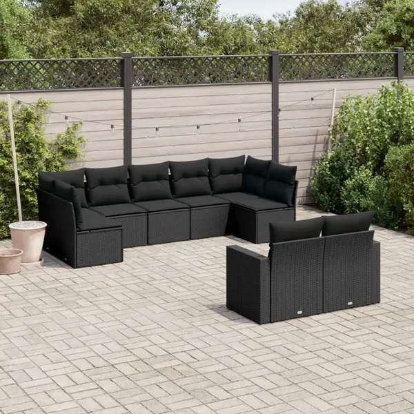 Gossi set mobilier de gradina cu perne, 9 piese, negru, poliratan