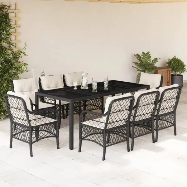 Gossi set mobilier de gradina cu perne, 9 piese, negru, poliratan