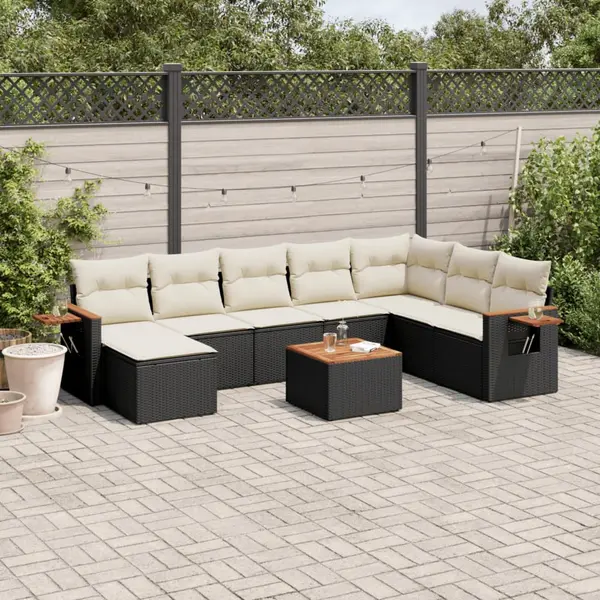 Gossi set mobilier de gradina cu perne, 9 piese, negru, poliratan