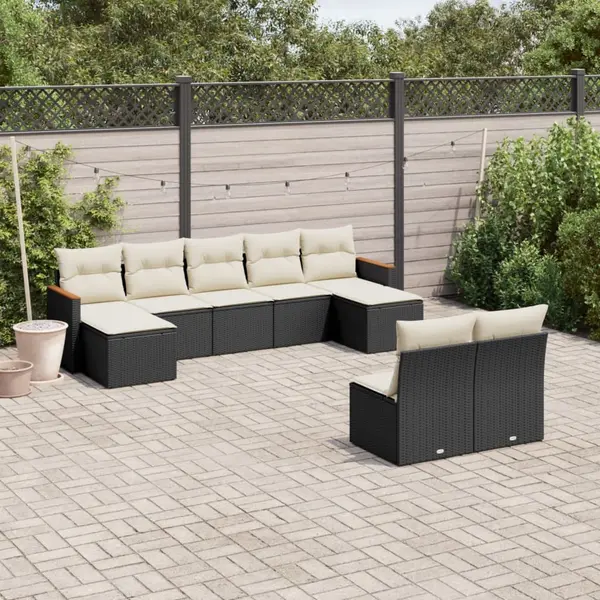 Gossi set mobilier de gradina cu perne, 9 piese, negru, poliratan