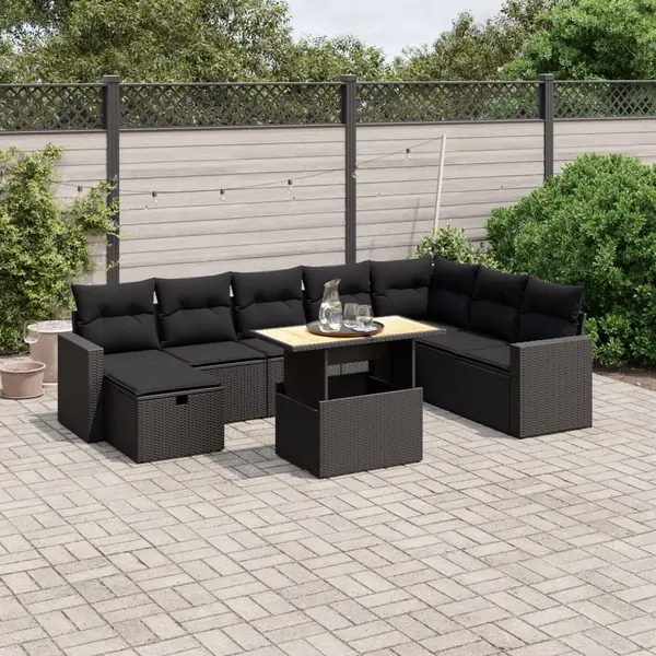 Gossi set mobilier de gradina cu perne, 9 piese, negru, poliratan