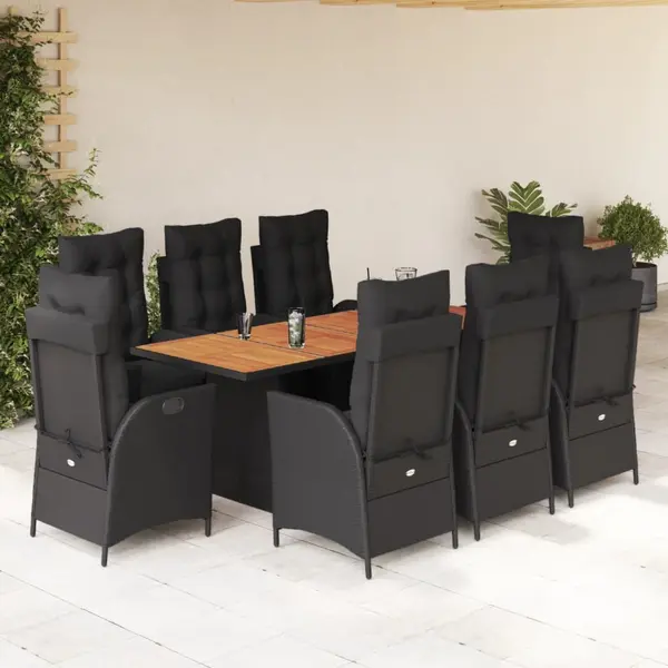 Gossi set mobilier de gradina cu perne, 9 piese, negru, poliratan