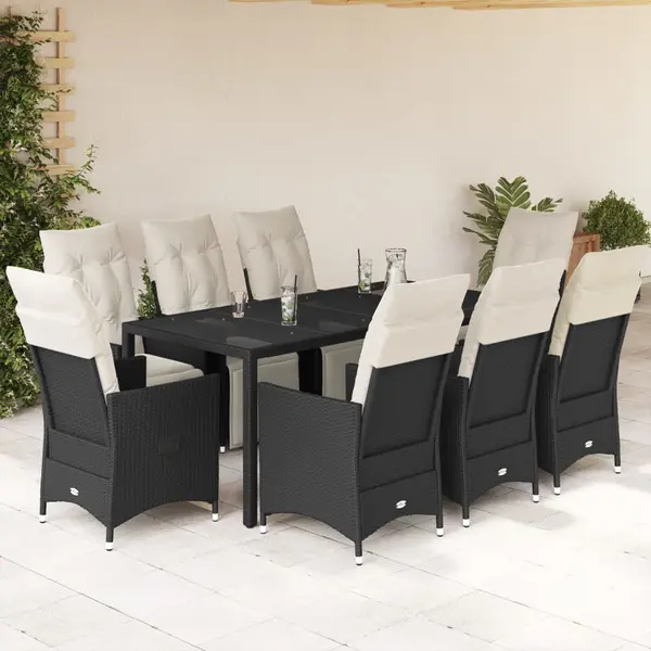 Gossi set mobilier de gradina cu perne, 9 piese, negru, poliratan