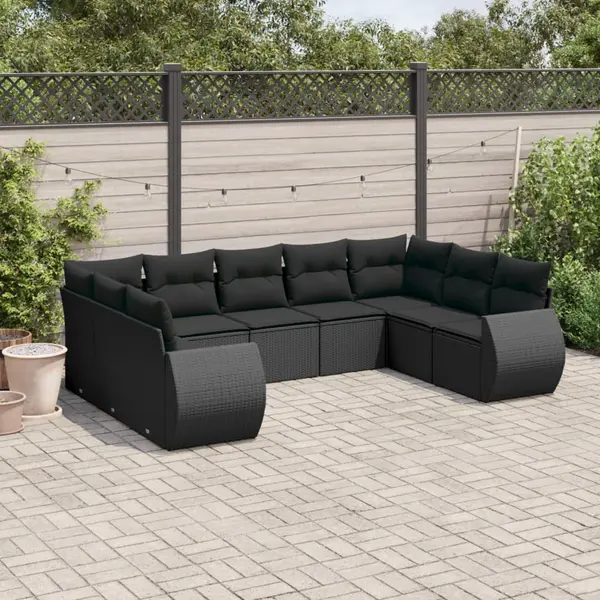 Gossi set mobilier de gradina cu perne, 9 piese, negru, poliratan