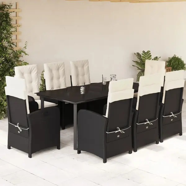 Gossi set mobilier de gradina cu perne, 9 piese, negru, poliratan
