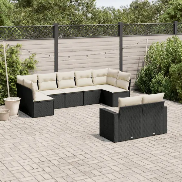 Gossi set mobilier de gradina cu perne, 9 piese, negru, poliratan