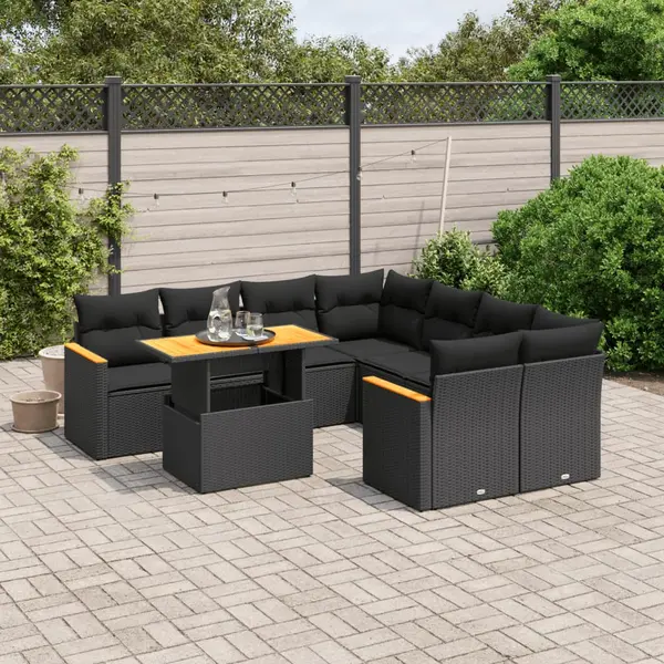 Gossi set mobilier de gradina cu perne, 9 piese, negru, poliratan