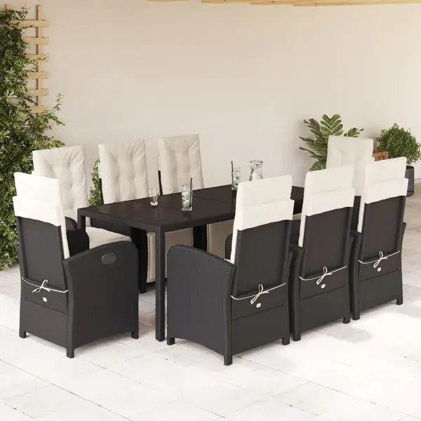 Gossi set mobilier de gradina cu perne, 9 piese, negru, poliratan