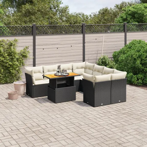 Gossi set mobilier de gradina cu perne, 9 piese, negru, poliratan