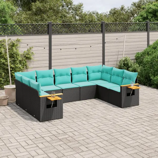 Gossi set mobilier de gradina cu perne, 9 piese, negru, poliratan
