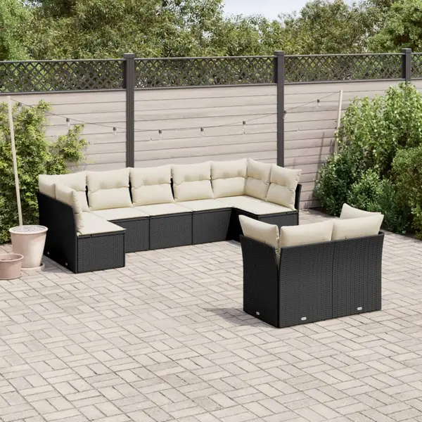 Gossi set mobilier de gradina cu perne, 9 piese, negru, poliratan