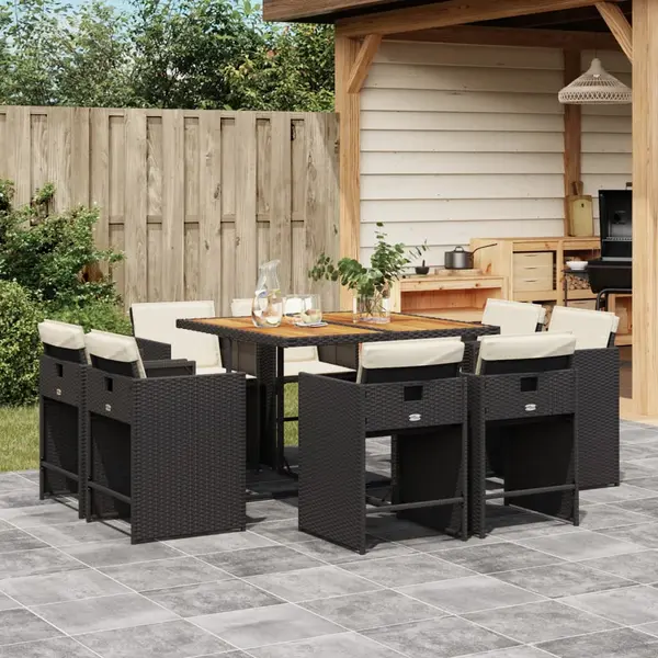 Gossi set mobilier de gradina cu perne, 9 piese, negru, poliratan