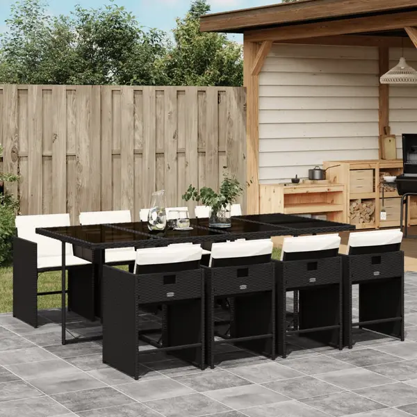 Gossi set mobilier de gradina cu perne, 9 piese, negru, poliratan