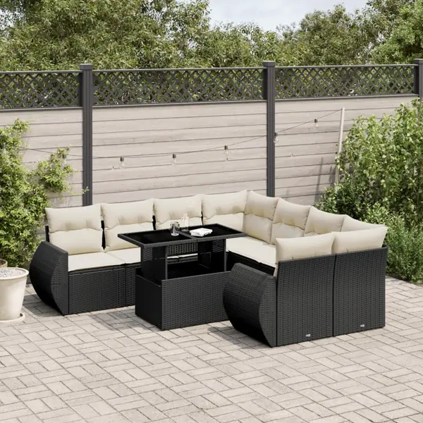 Gossi set mobilier de gradina cu perne, 9 piese, negru, poliratan
