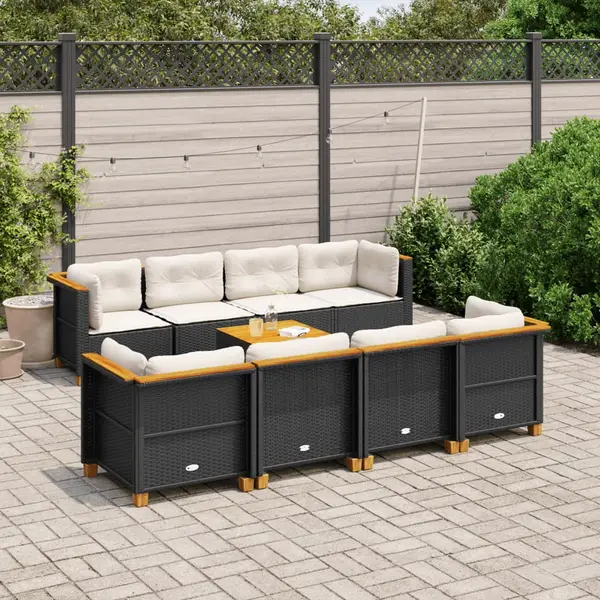 Gossi set mobilier de gradina cu perne, 9 piese, negru, poliratan