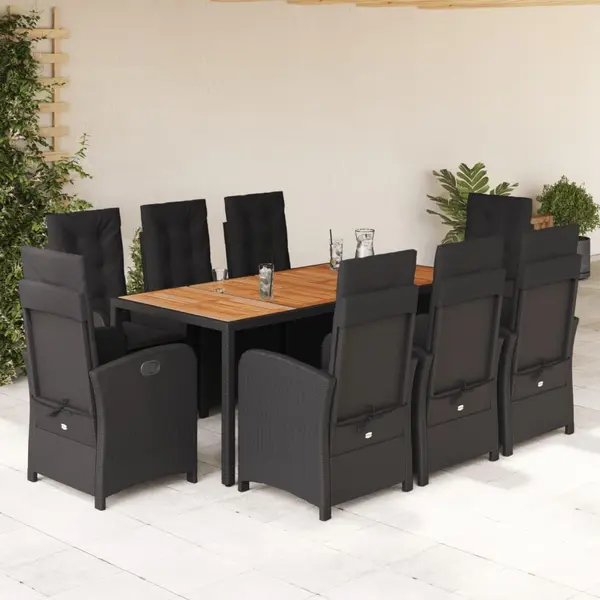 Gossi set mobilier de gradina cu perne, 9 piese, negru, poliratan