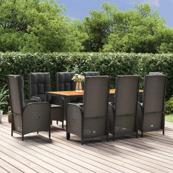 Gossi set mobilier de gradina cu perne, 9 piese, negru, poliratan