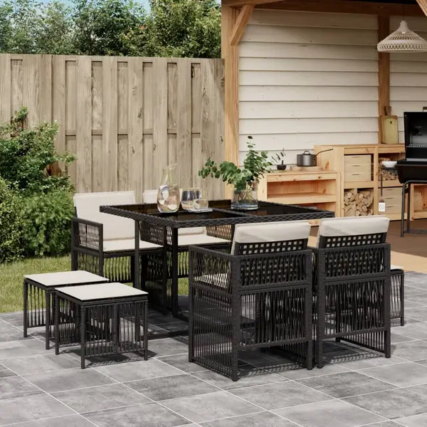 Gossi set mobilier de gradina cu perne, 9 piese, negru, poliratan